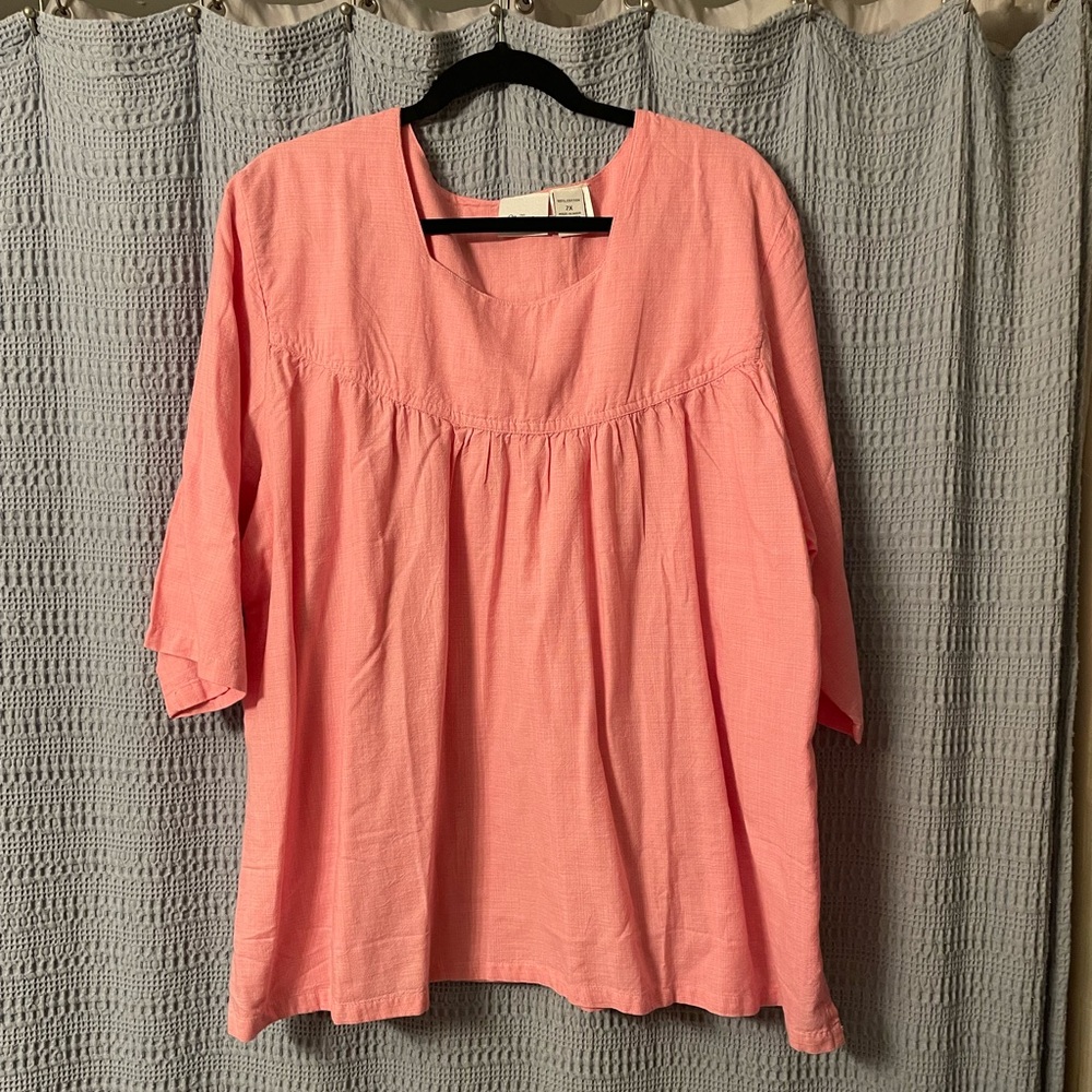 NWOT The Vermont Country Store Pink 100% cotton blouse with embroidery detail
